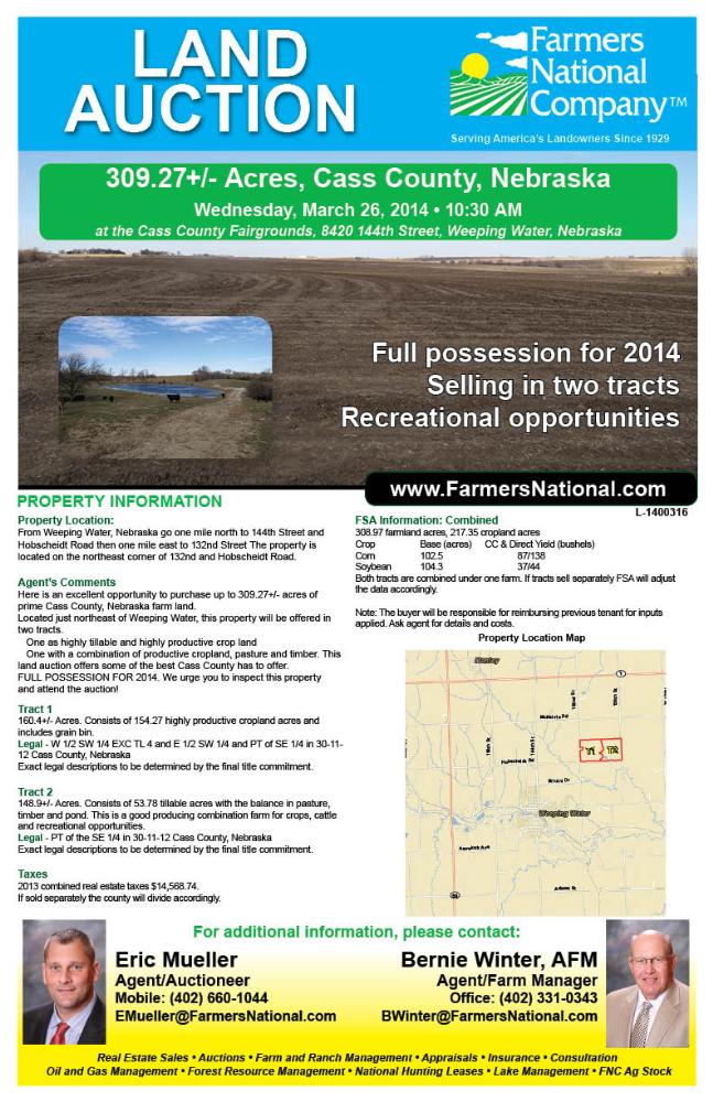 Land for Sale in Nebraska — 309.27          AC